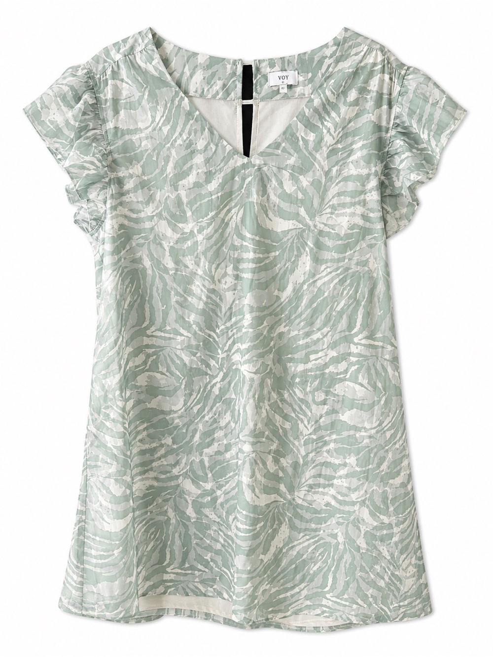 Voy Chiffon Ruffle Sleeve Palm Leaf Dress